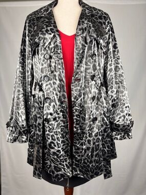 Calvin Klein Leopard Print Trench Coat Belted Water Resistant Jacket M